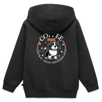Café et Ovcharka d’Asie centrale - Sweat Premium à capuche zippé enfant bio - noir - Dos - AI Model Kid Male (0cm)
