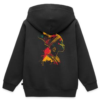 Profil coloré du Mois de l’histoire des Noirs - Sweat Premium à capuche zippé enfant bio - noir - Dos - AI Model Kid Male (0cm)