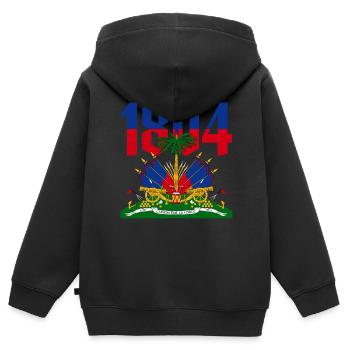 Vacances Haïti Caraïbes - Sweat Premium à capuche zippé enfant bio - noir - Dos - AI Model Kid Male (0cm)