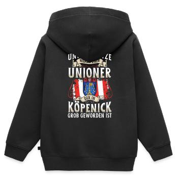 Unterschätze niemals einen Unioner aus Köpenick - Kinder Premium Organic Zip Hoodie - Schwarz - Hinten - AI Model Kid Male (0cm)