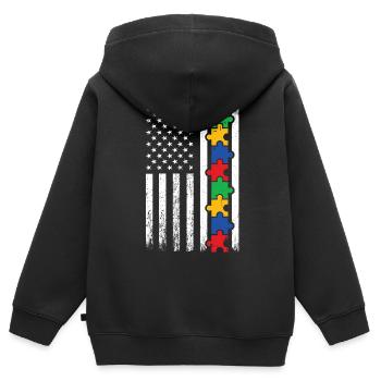 Autisme - Sweat Premium à capuche zippé enfant bio - noir - Dos - AI Model Kid Male (0cm)
