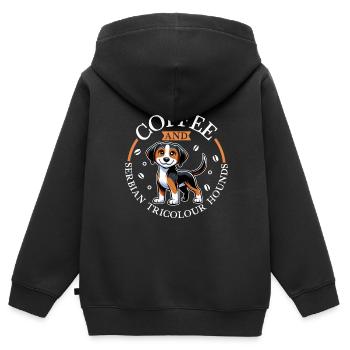 Kaffee und Dreifarbiger Serbischer Laufhund - Kinder Premium Organic Zip Hoodie - Schwarz - Hinten - AI Model Kid Male (0cm)