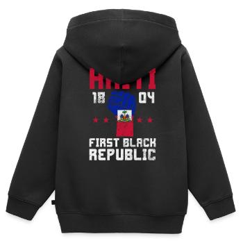 Haiti - Kinder Premium Organic Zip Hoodie - Schwarz - Hinten - AI Model Kid Male (0cm)