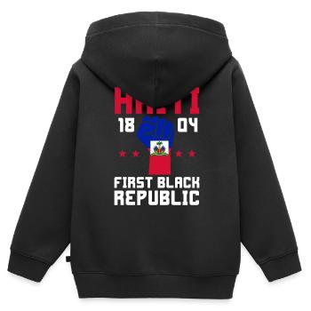 Vacances Haïti Caraïbes - Sweat Premium à capuche zippé enfant bio - noir - Dos - AI Model Kid Male (0cm)