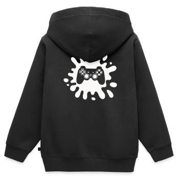Manette Gamer Splatter – Art du jeu rétro - Sweat Premium à capuche zippé enfant bio - noir - Dos - AI Model Kid Male (0cm)