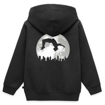 Backflip Salto Acrobaties Parkour Gymnastique Cadeau - Sweat Premium à capuche zippé enfant bio - noir - Dos - AI Model Kid Male (0cm)