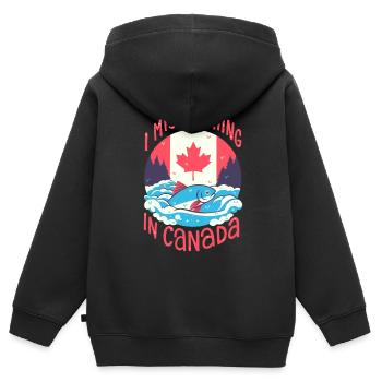 Pêche au Canada - Sweat Premium à capuche zippé enfant bio - noir - Dos - AI Model Kid Male (0cm)