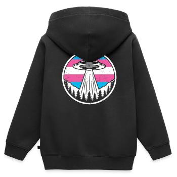 Étranger - Sweat Premium à capuche zippé enfant bio - noir - Dos - AI Model Kid Male (0cm)