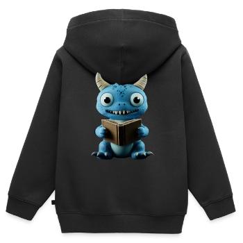 Lustiger blauer Drache Fantasie für Buchliebhaber - Kinder Premium Organic Zip Hoodie - Schwarz - Hinten - AI Model Kid Male (0cm)