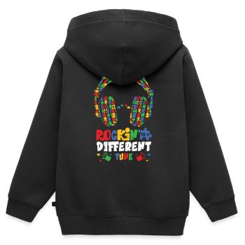 Autisme - Sweat Premium à capuche zippé enfant bio - noir - Dos - AI Model Kid Male (0cm)