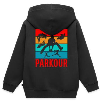 Backflip Salto Acrobaties Parkour Gymnastique Cadeau - Sweat Premium à capuche zippé enfant bio - noir - Dos - AI Model Kid Male (0cm)