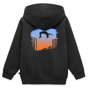 Backflip Salto Akrobatik Parkour Turnen Geschenk - Kinder Premium Organic Zip Hoodie - Schwarz - Hinten - AI Model Kid Male (0cm)