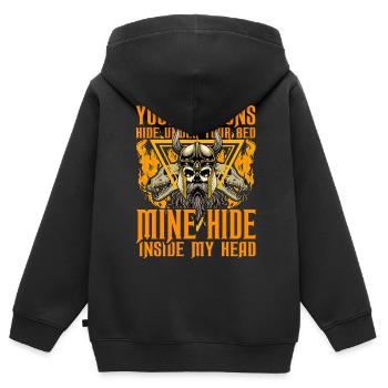 Deine Dämonen verstecken sich unter deinem Bett, mein Versteck im Inneren - Kinder Premium Organic Zip Hoodie - Schwarz - Hinten - AI Model Kid Male (0cm)