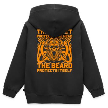 Le casque protège la tête, la barbe la protège - Sweat Premium à capuche zippé enfant bio - noir - Dos - AI Model Kid Male (0cm)