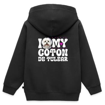 J'adore mon Coton de Tuléar - Sweat Premium à capuche zippé enfant bio - noir - Dos - AI Model Kid Male (0cm)