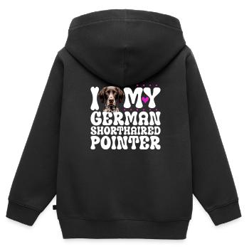 J’adore mon German Shorthair - Sweat Premium à capuche zippé enfant bio - noir - Dos - AI Model Kid Male (0cm)