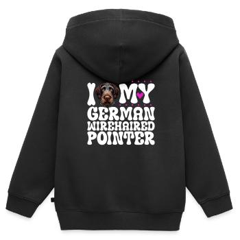 J’adore mon German Wirehaired - Sweat Premium à capuche zippé enfant bio - noir - Dos - AI Model Kid Male (0cm)