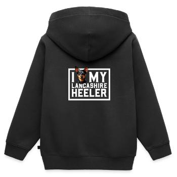 J’adore mon Lancashire Heeler - Sweat Premium à capuche zippé enfant bio - noir - Dos - AI Model Kid Male (0cm)