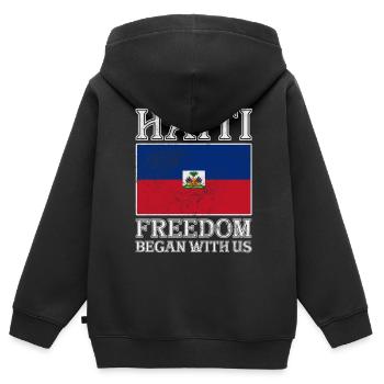 Haiti - Kinder Premium Organic Zip Hoodie - Schwarz - Hinten - AI Model Kid Male (0cm)
