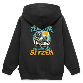 Keine Termine und leicht einen sitzen Waschbär - Kinder Premium Organic Zip Hoodie - Schwarz - Hinten - AI Model Kid Male (0cm)