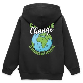 Le changement climatique est une science, pas une politique - Sweat Premium à capuche zippé enfant bio - noir - Dos - AI Model Kid Male (0cm)