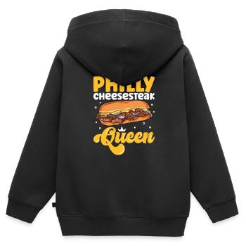 Philly Cheesesteak Queen - Kinder Premium Organic Zip Hoodie - Schwarz - Hinten - AI Model Kid Male (0cm)