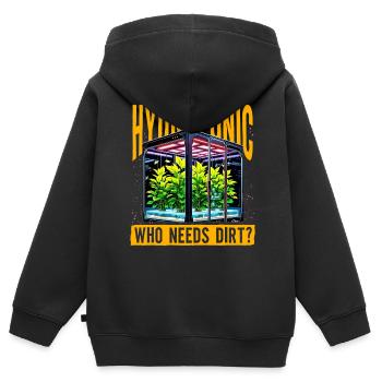 Hydroponik, wer braucht schon Dreck? - Kinder Premium Organic Zip Hoodie - Schwarz - Hinten - AI Model Kid Male (0cm)