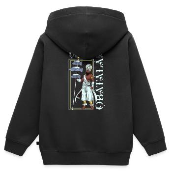 Dieu Yoruba - Obatala - Sweat Premium à capuche zippé enfant bio - noir - Dos - AI Model Kid Male (0cm)