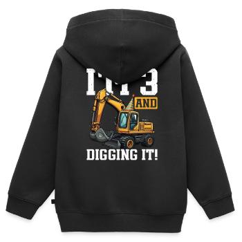 J’ai 3 ans et je creuse la fête d’anniversaire de l’excavatrice - Sweat Premium à capuche zippé enfant bio - noir - Dos - AI Model Kid Male (0cm)