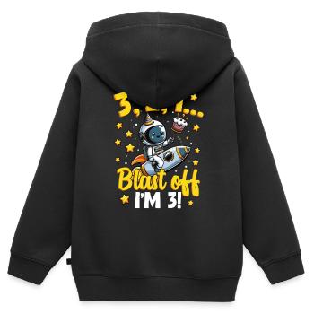 Décollage J’ai 3 Astronaute Espace - Sweat Premium à capuche zippé enfant bio - noir - Dos - AI Model Kid Male (0cm)