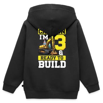 Attention j’ai 3 ans et je suis prêt à creuser anniversaire - Sweat Premium à capuche zippé enfant bio - noir - Dos - AI Model Kid Male (0cm)