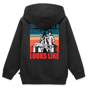 So sieht ein Ringmeister luke aus - Kinder Premium Organic Zip Hoodie - Schwarz - Hinten - AI Model Kid Male (0cm)