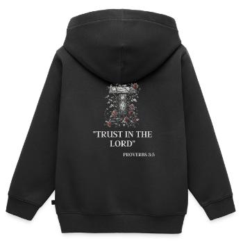 Croix de Jésus : Résurrection, Amour, Rédemption - Sweat Premium à capuche zippé enfant bio - noir - Dos - AI Model Kid Male (0cm)