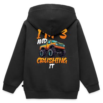Ich Bin 3 Und Crushing It Monster Truck Geburtstag - Kinder Premium Organic Zip Hoodie - Schwarz - Hinten - AI Model Kid Male (0cm)
