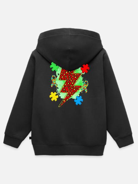 Autisme - Sweat Premium à capuche zippé enfant bio - noir