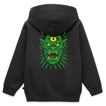 Three-Eyed Neon Orc Cyclops with Monster Eyes - Kids Premium Organic Zip-up Hoodie - black - Back - AI Model Kid Male (0cm)