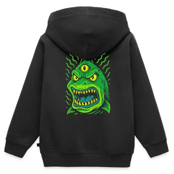 Dreiaugiger Neonhai mit Reißzähnen - Kinder Premium Organic Zip Hoodie - Schwarz - Hinten - AI Model Kid Male (0cm)