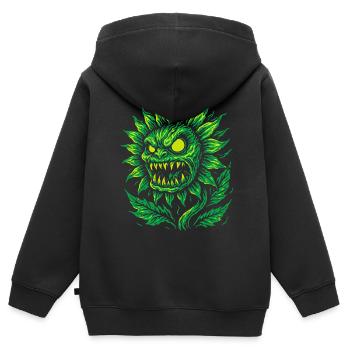 Dämonische Sonnenblume im Neonstil - Kinder Premium Organic Zip Hoodie - Schwarz - Hinten - AI Model Kid Male (0cm)