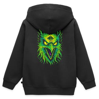 Psycho-Vogel mit drittem Auge Neon Adler - Kinder Premium Organic Zip Hoodie - Schwarz - Hinten - AI Model Kid Male (0cm)