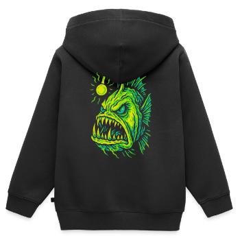 Leuchtender Tiefsee-Anglerfisch Wutstil - Kinder Premium Organic Zip Hoodie - Schwarz - Hinten - AI Model Kid Male (0cm)
