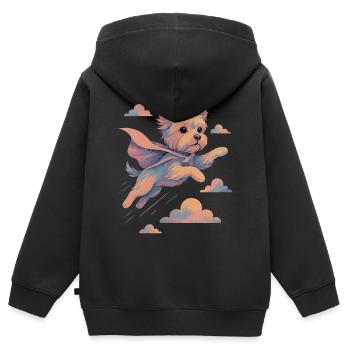 Super chien Yorkshire Terrier Cape Cape cadeau - Sweat Premium à capuche zippé enfant bio - noir - Dos - AI Model Kid Male (0cm)