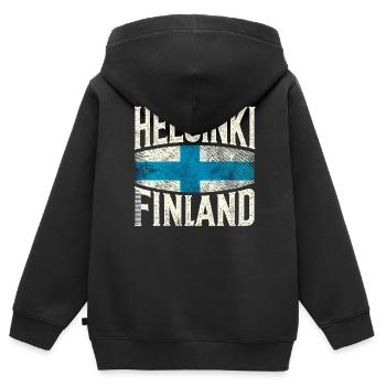 Helsinki, Finlande - Sweat Premium à capuche zippé enfant bio - noir - Dos - AI Model Kid Male (0cm)