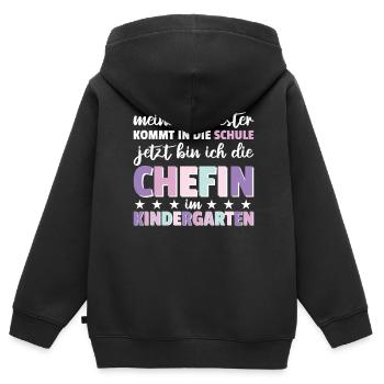Ma sœur va à l’école... - Sweat Premium à capuche zippé enfant bio - noir - Dos - AI Model Kid Male (0cm)