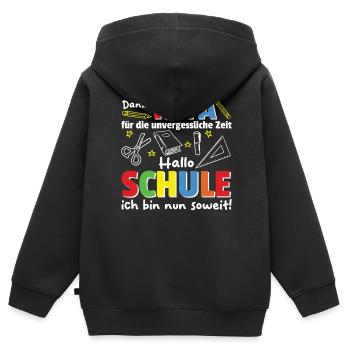 Kita Abschied Hallo Schule ich bin soweit! - Kinder Premium Organic Zip Hoodie - Schwarz - Hinten - AI Model Kid Male (0cm)