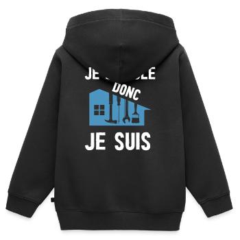 Je Bricole Donc Je Suis - Sweat Premium à capuche zippé enfant bio - noir - Dos - AI Model Kid Male (0cm)