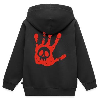 Schädel und blutiger Fußabdruck - Kinder Premium Organic Zip Hoodie - Schwarz - Hinten - AI Model Kid Male (0cm)