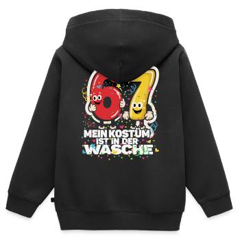 67 Six Sept Carnaval Drôle de Dicton, Carnaval - Sweat Premium à capuche zippé enfant bio - noir - Dos - AI Model Kid Male (0cm)