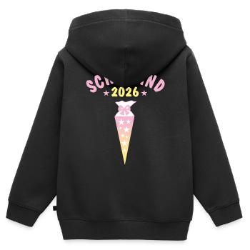 Schulkind 2026 Schultüte Sterne - gelb rosa - Kinder Premium Organic Zip Hoodie - Schwarz - Hinten - AI Model Kid Male (0cm)