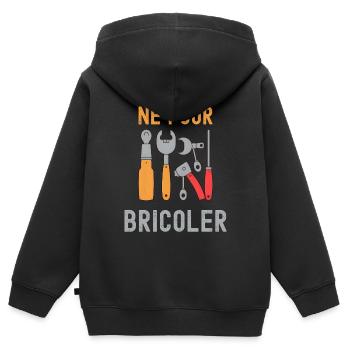Né Pour Bricoler – Outils Colorés - Sweat Premium à capuche zippé enfant bio - noir - Dos - AI Model Kid Male (0cm)