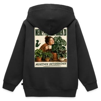 Meine Pflanzen hören zu, Menschen unterbrechen - Kinder Premium Organic Zip Hoodie - Schwarz - Hinten - AI Model Kid Male (0cm)